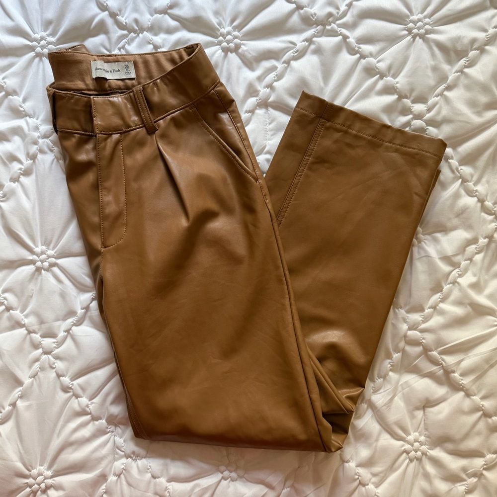 Abercrombie & Fitch caramel faux leather trousers